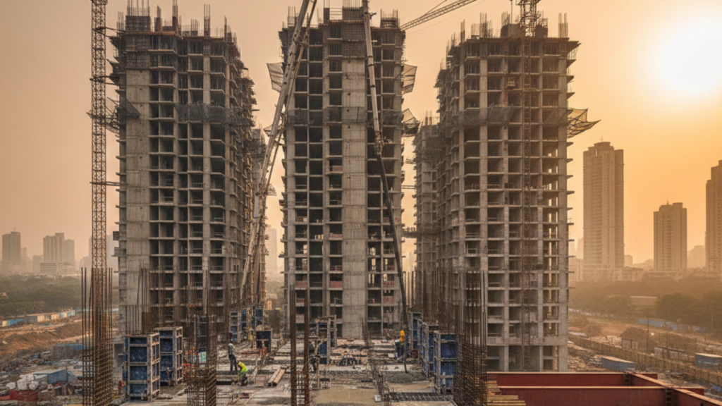 High-rise tower construction in India formwork systems and concrete pouring operation