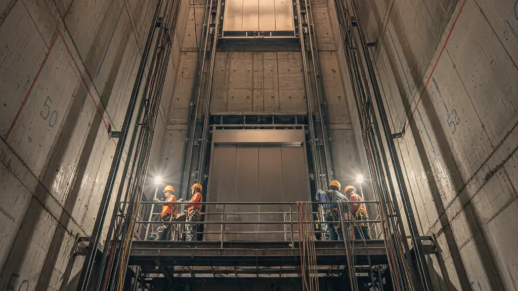High-rise tower construction in India elevator shaft and lift installation work