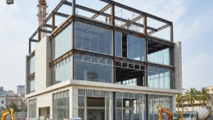 Commercial showroom construction featuring modern design and durable materials