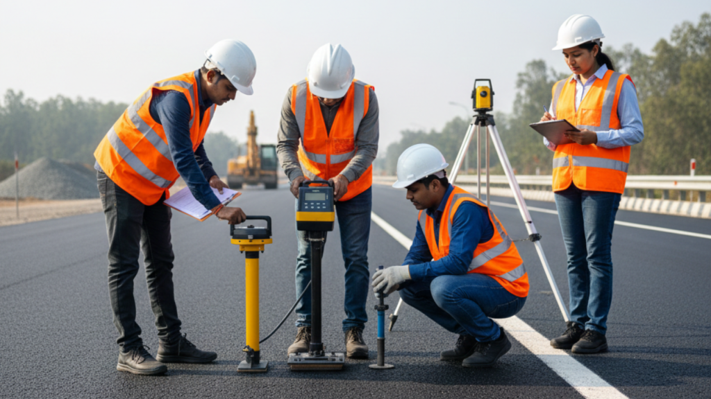 Road construction standards in India quality control testing and compaction verification